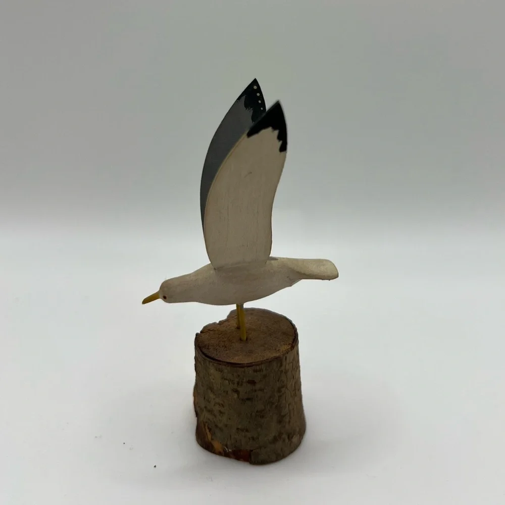 Handmade Vintage Seagull Bird In Flight Wooden Carved Figurine Collectible Uniqu